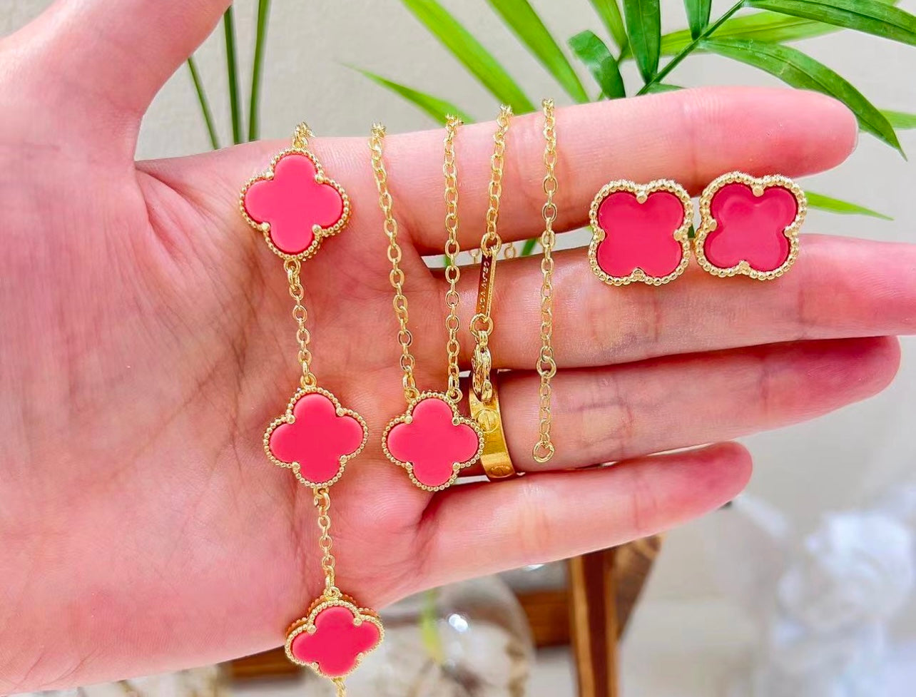 Clover necklace,earrings and Bracelet Set