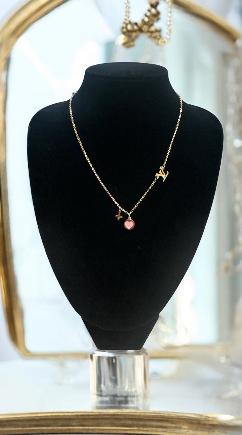 Pink Heart LV Necklace #107