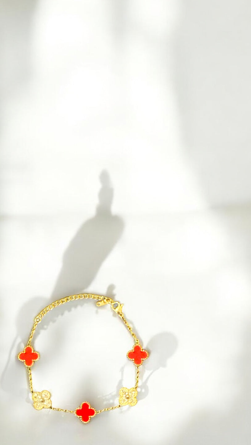 Red and Golden Clover Bracelet