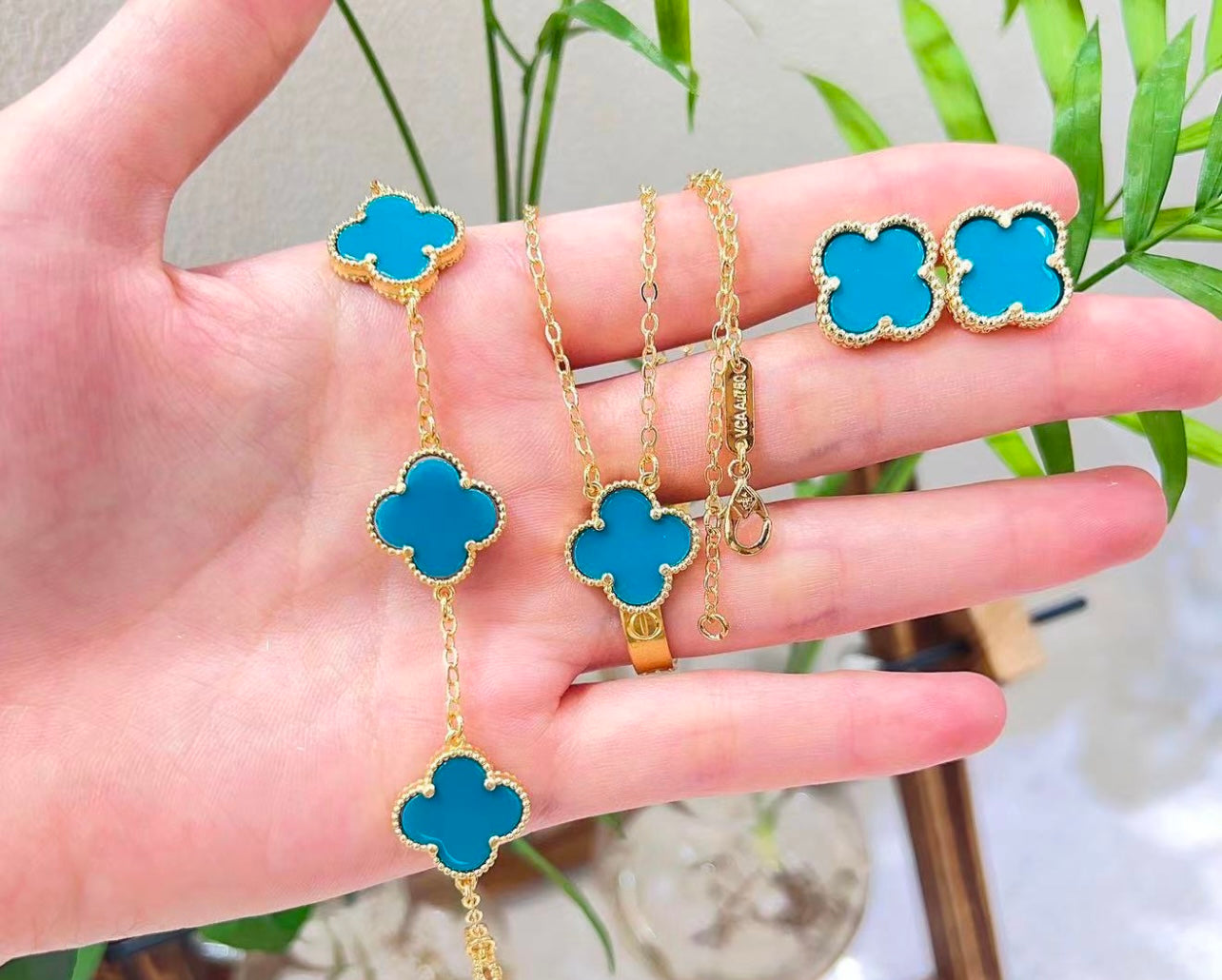 Clover necklace,earrings and Bracelet Set