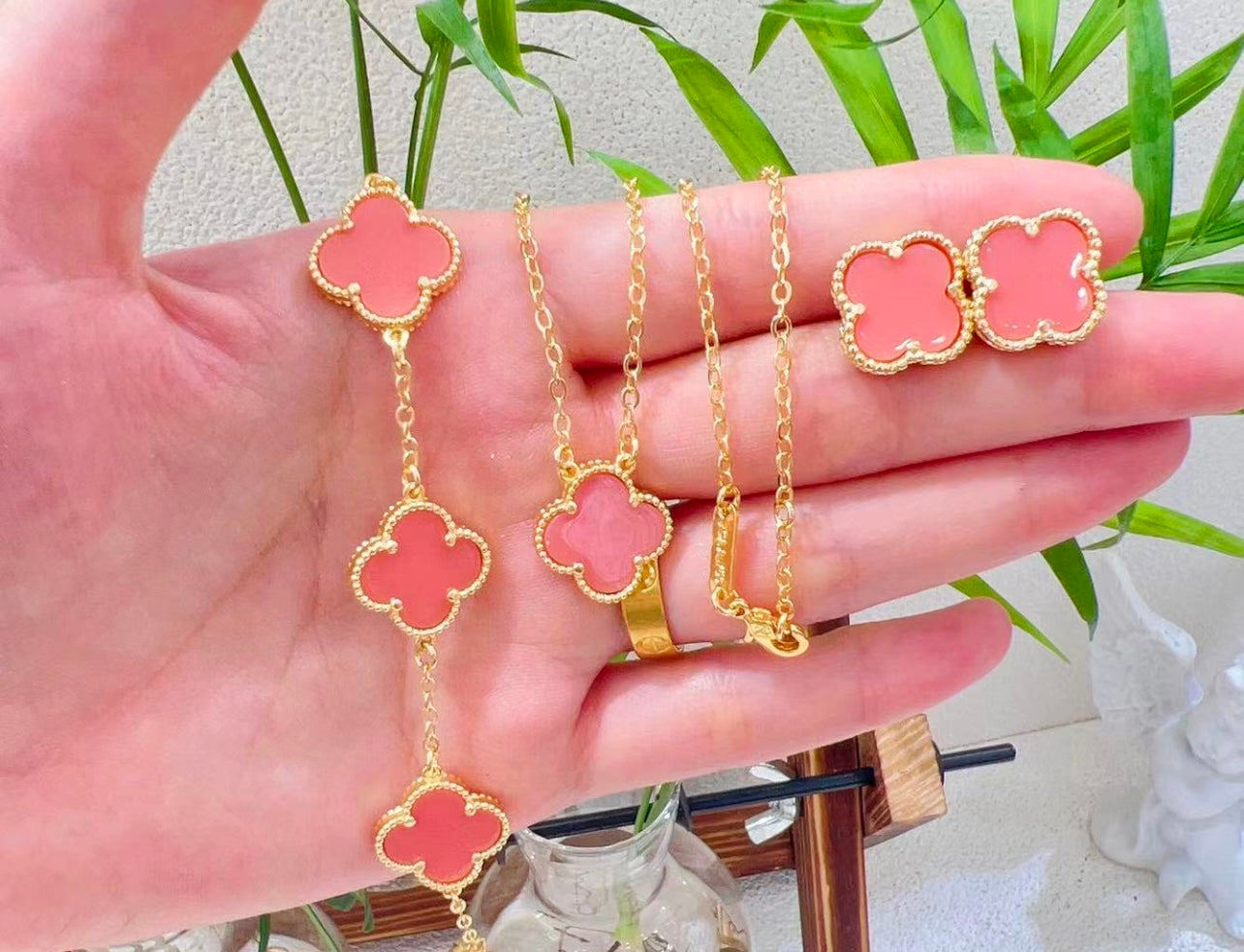 Clover necklace,earrings and Bracelet Set