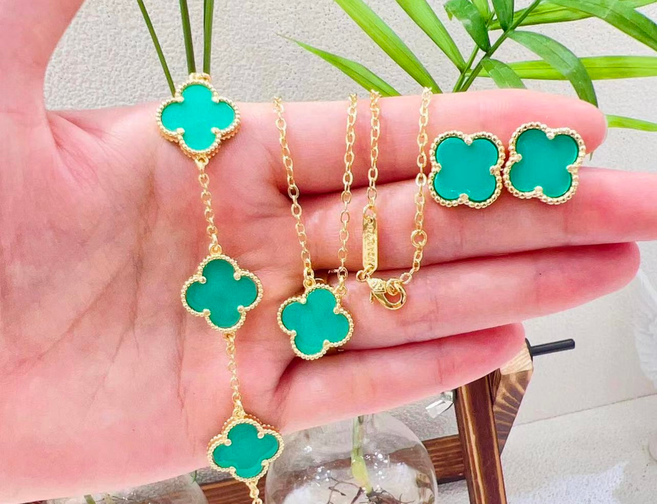 Clover necklace,earrings and Bracelet Set