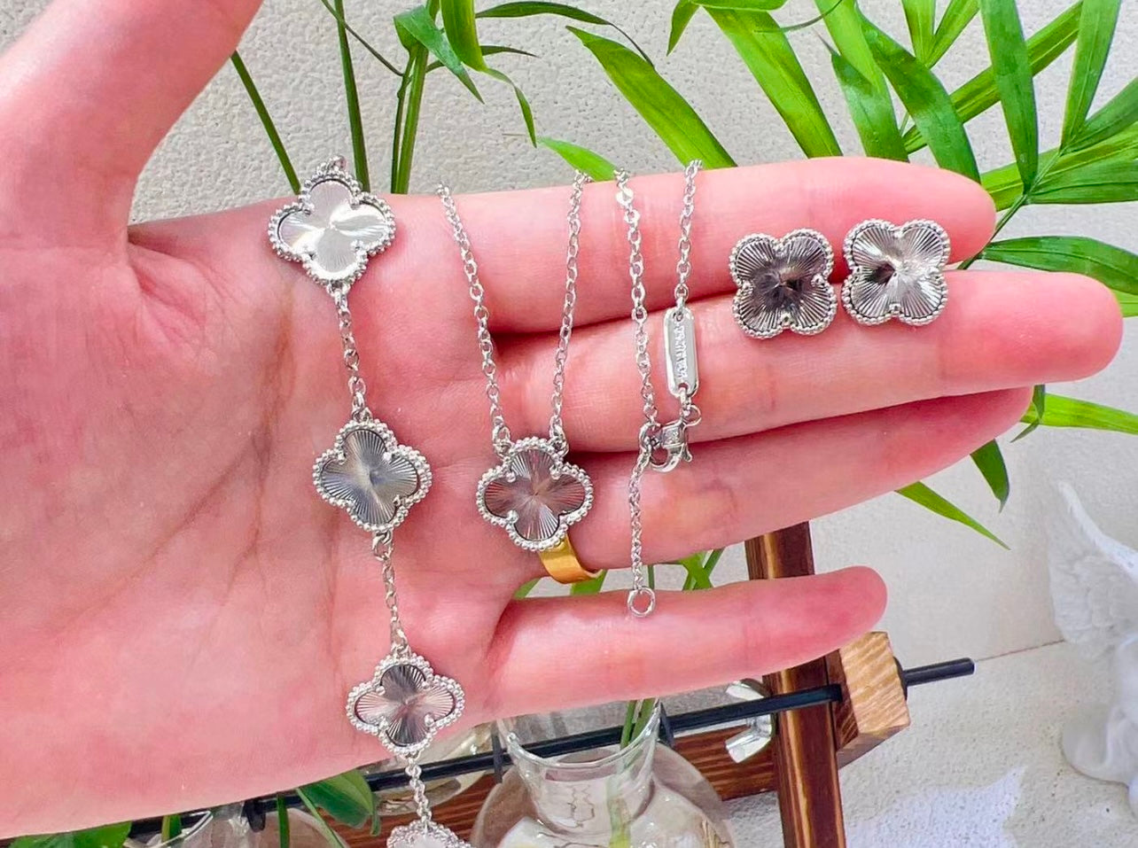 Clover necklace,earrings and Bracelet Set