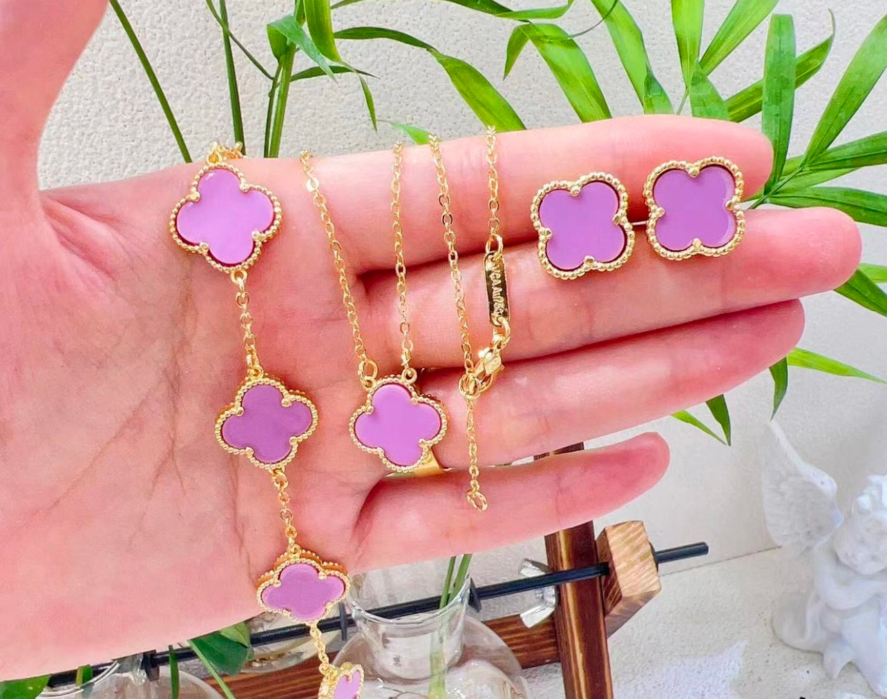 Clover necklace,earrings and Bracelet Set