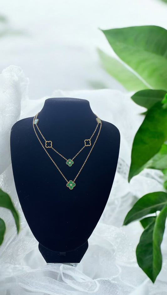 Two Layer Green Clover Necklace