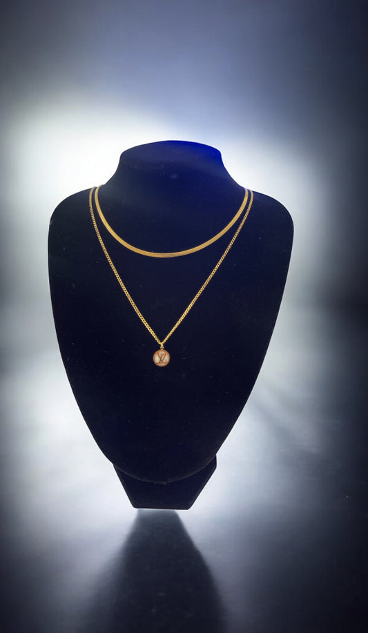 Two Layer L and V Necklace