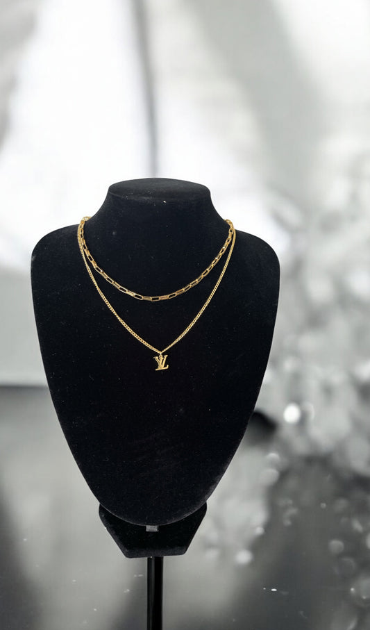 Two Layer L and V Necklace