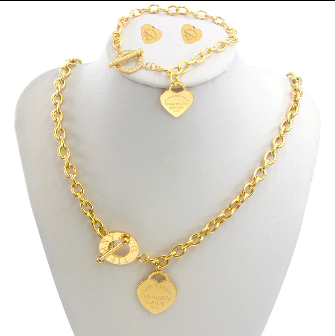 Heart Shaped Necklace,Earings and Bracelet Set