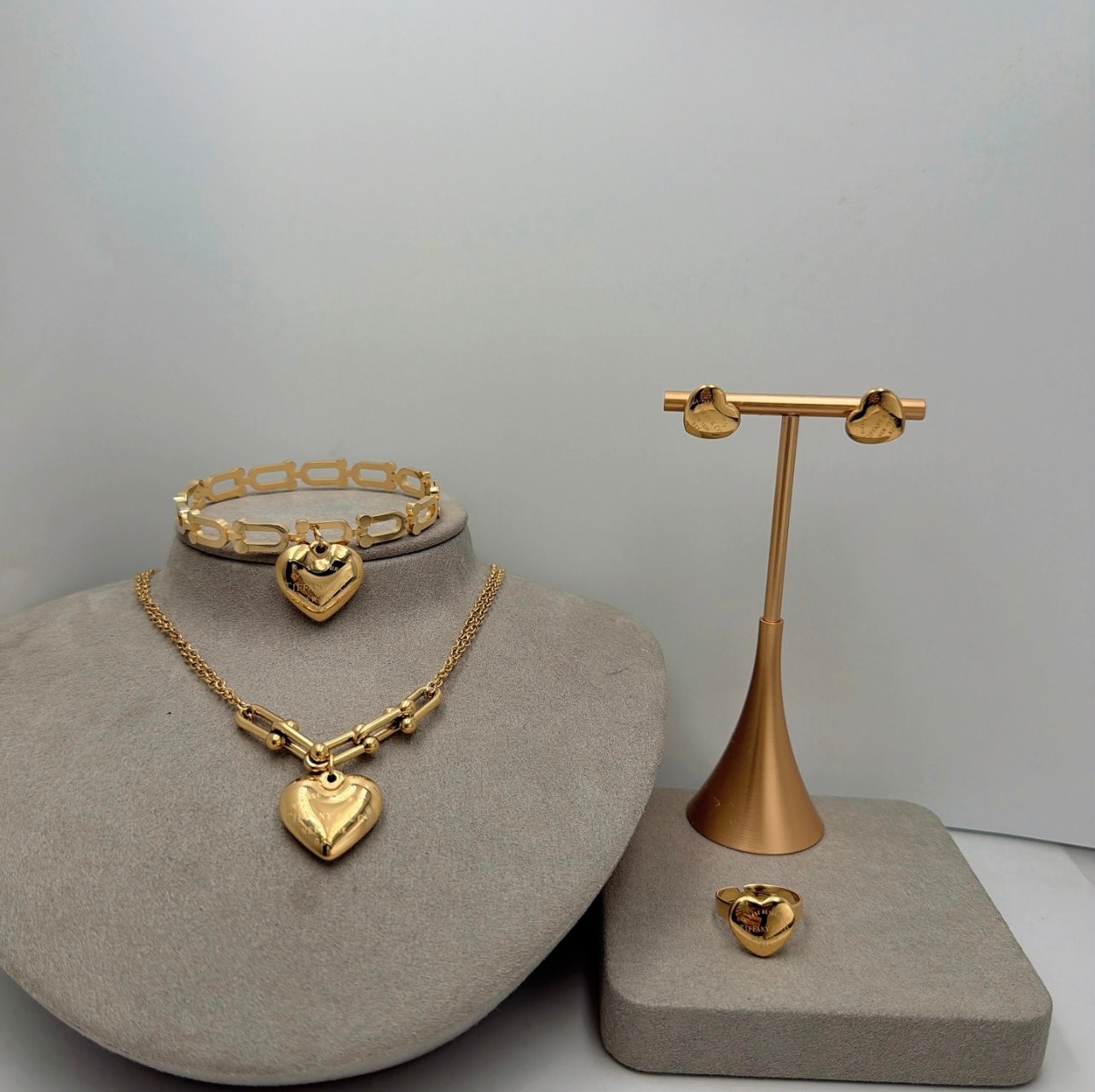 Heart Necklace, Bracelet, Earings and Ring Set