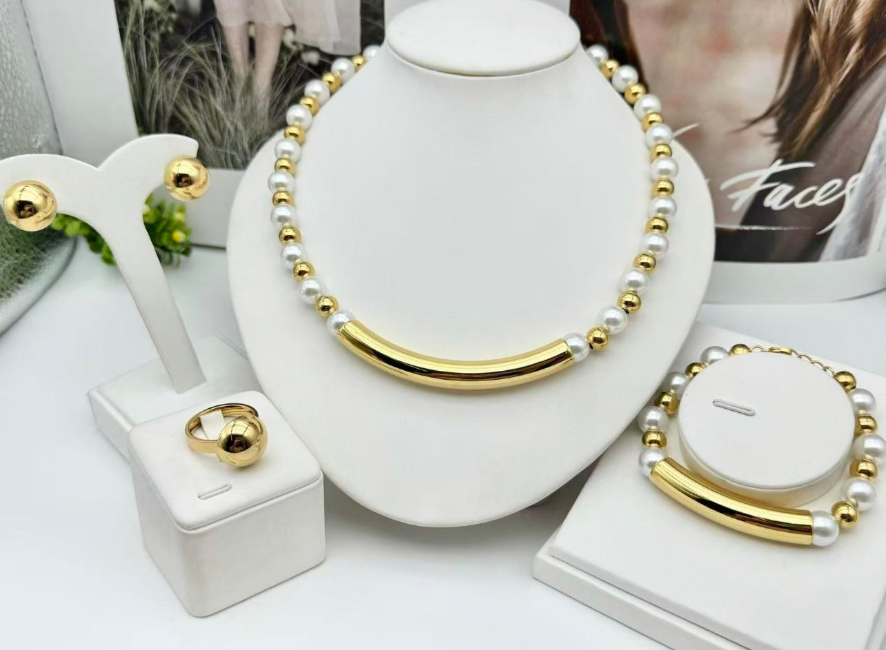 Pearl Necklace, Bracelet, Earings and Ring Set