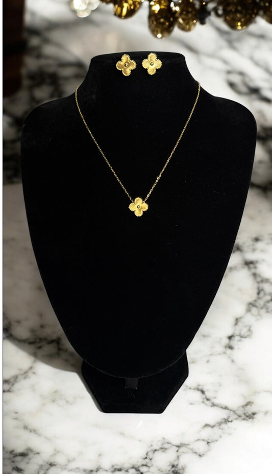Golden Clover Necklace and Earings