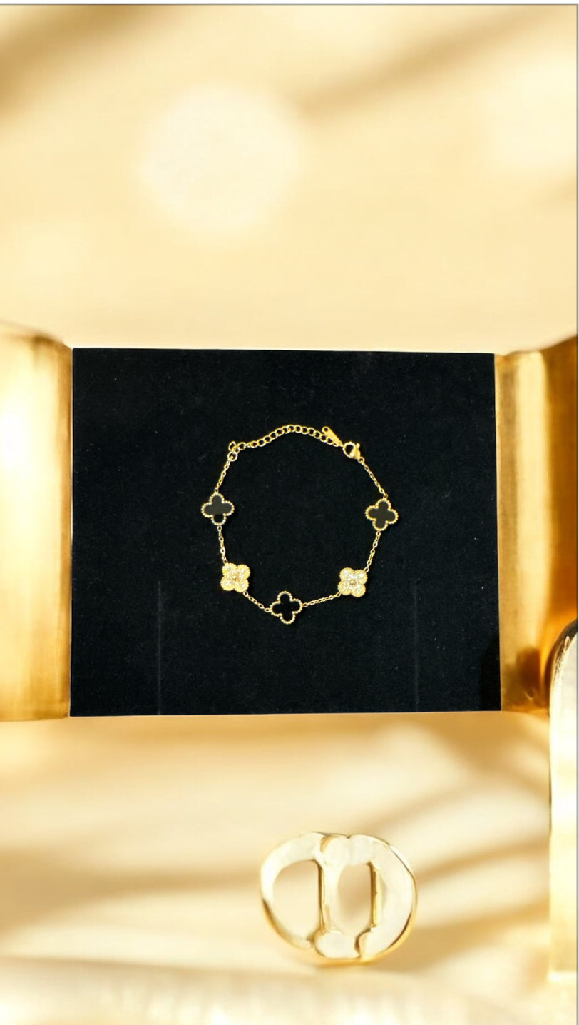 Black and Golden Clover Bracelet