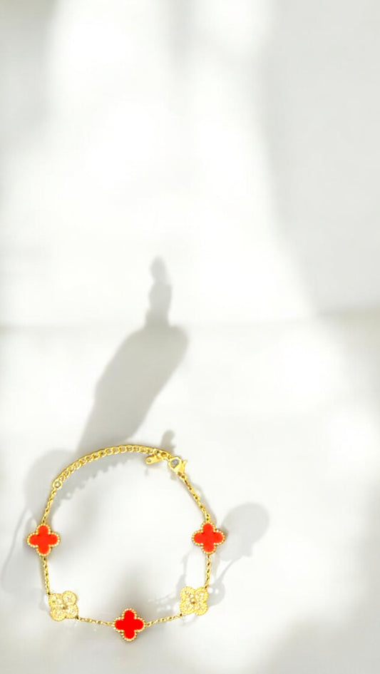 Red and Golden Clover Bracelet
