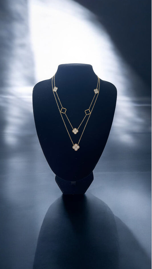 Two Layer White Clover Necklace