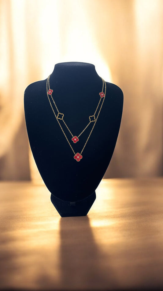 Two Layer Red Clover Necklace