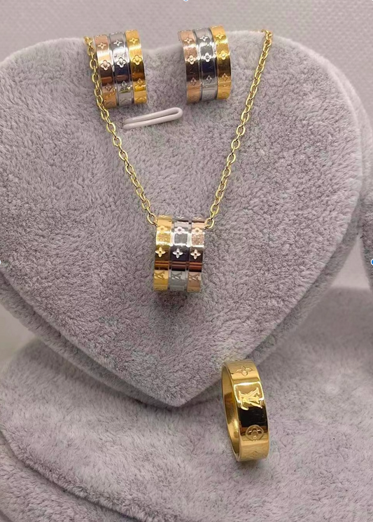 L and V Trio Necklace,Earings,Ring and Bracelet  Set